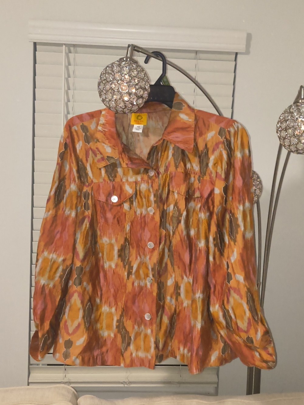 Ruby Rd. Orange Pink and Brown Abstract Button-Front Top - Picture 7 of 8
